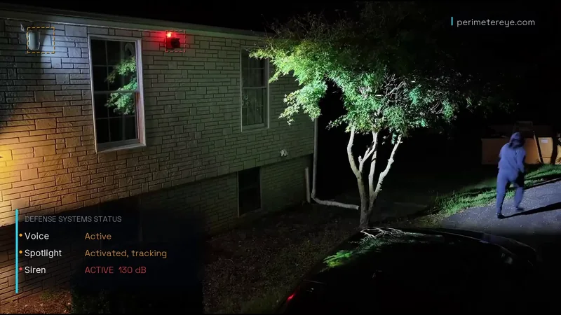 The person running past the tree, still lit by the searchlight